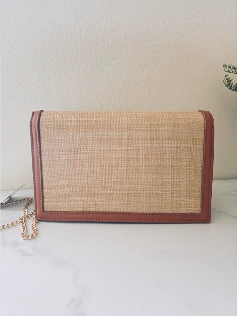 NWT Tommy Bahama Woven Natural Raffia Satchel Crossbody Bag Cognac Leather Gold - Picture 5 of 16
